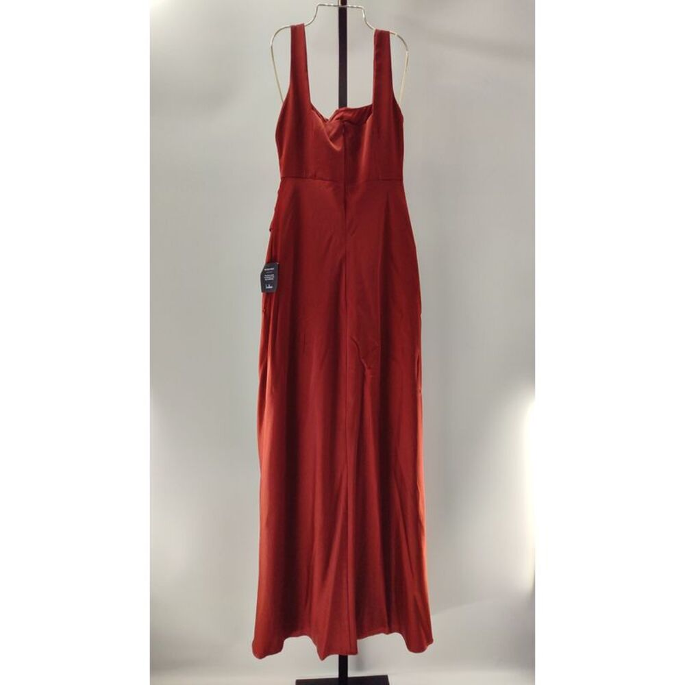 Lulus Women Red Carpet Romance Rust Orange Satin Square Neck Maxi Dress Medium - Picture 2 of 2